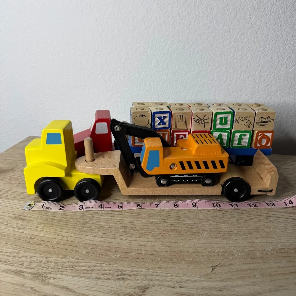 Melissa & Doug Wooden Alphabet Truck Blocks and‎ Trailer Excavator Toy Set